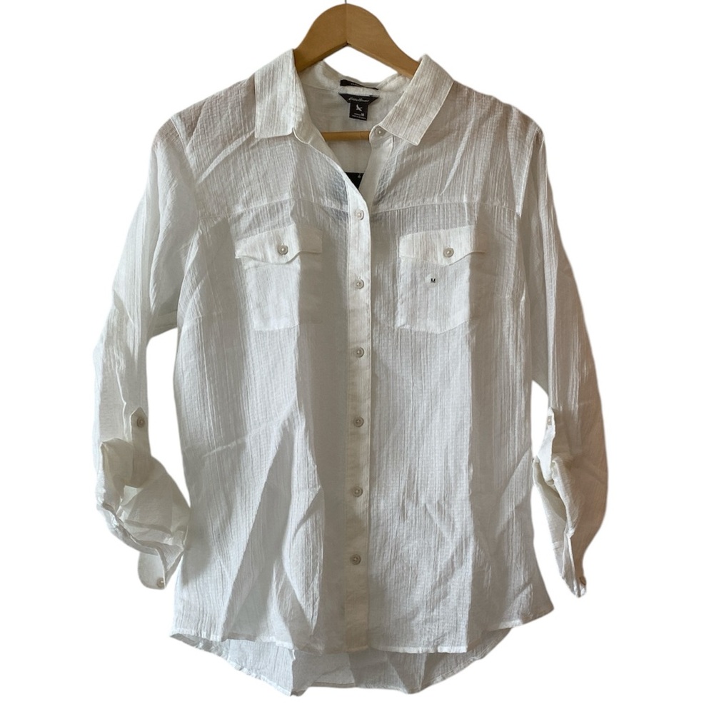 Eddie Bauer 2 Pocket Roll Sleeve White Shirt Size M NWT